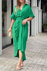 Midi-Hemdkleid mit Knopfleiste und Bindeband vorn